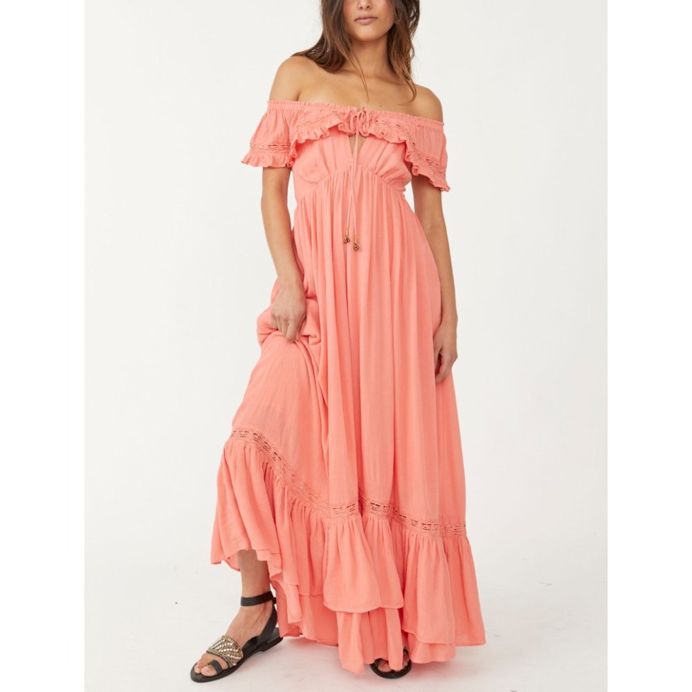Free People Coral Off-Shoulder Maxi Dress